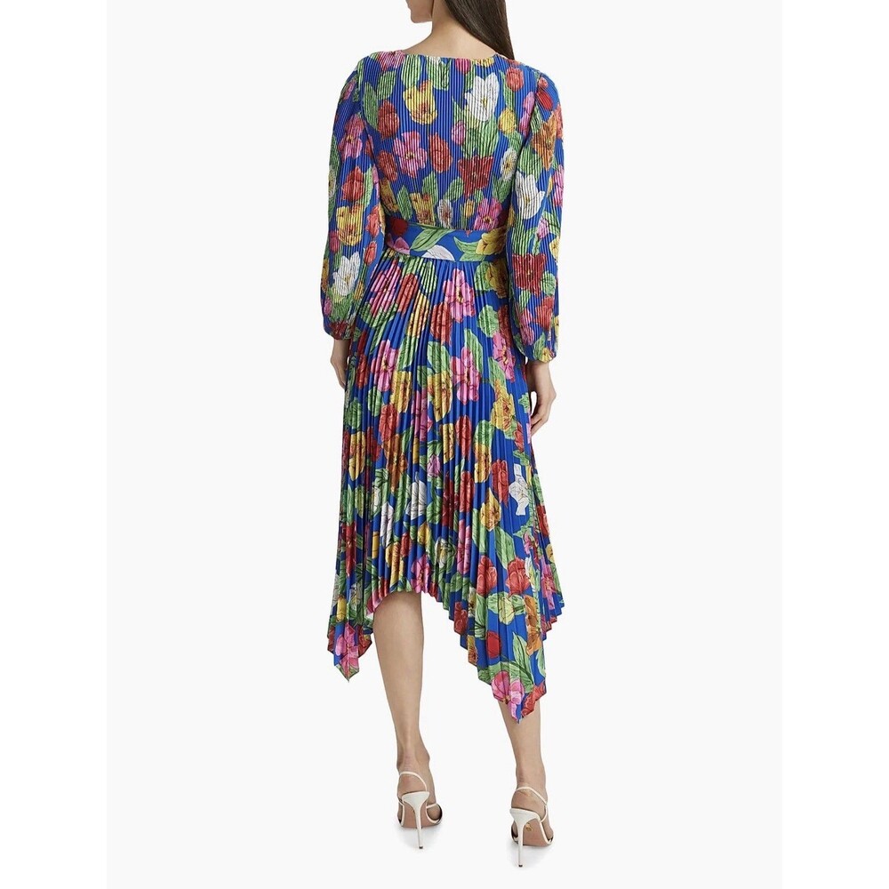 Milly Designer Dress Floral Pleated Tie Liora Tulip Rosette NWT Size Small - Picture 3 of 9